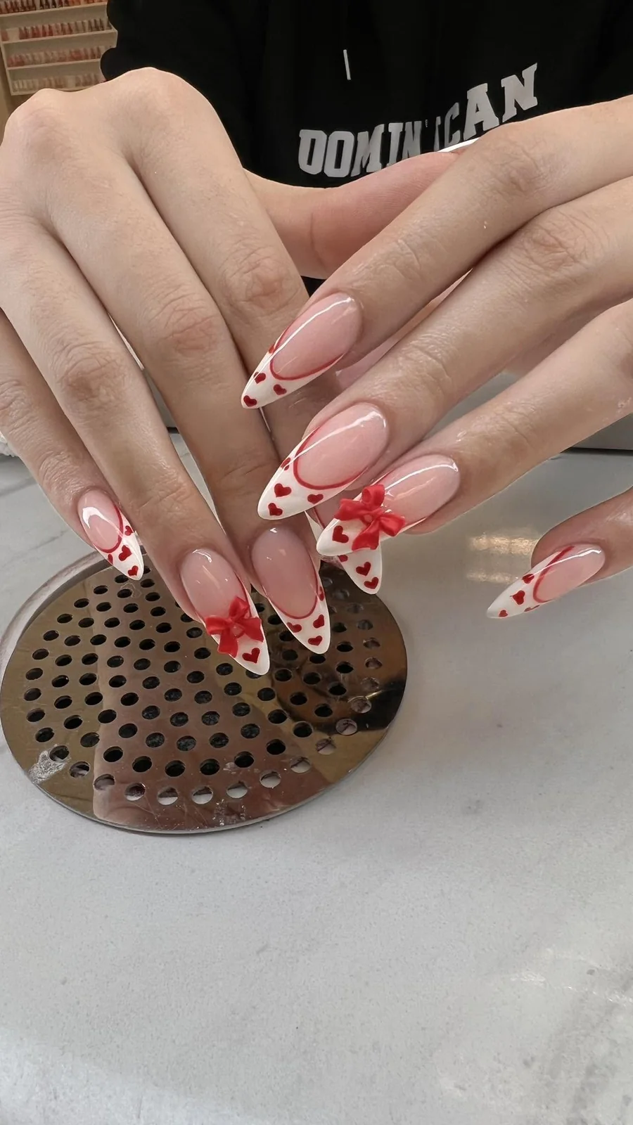 Red and blush floral nail art